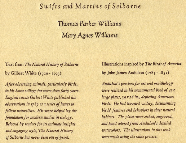 Swifts and Martins of Selborne title page